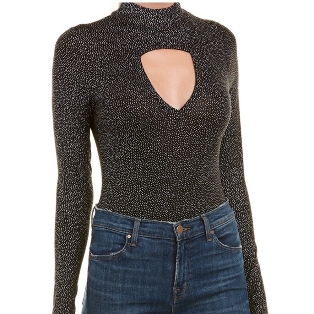 Emerald green mock neck keyhole bodysuit with gold detailing.